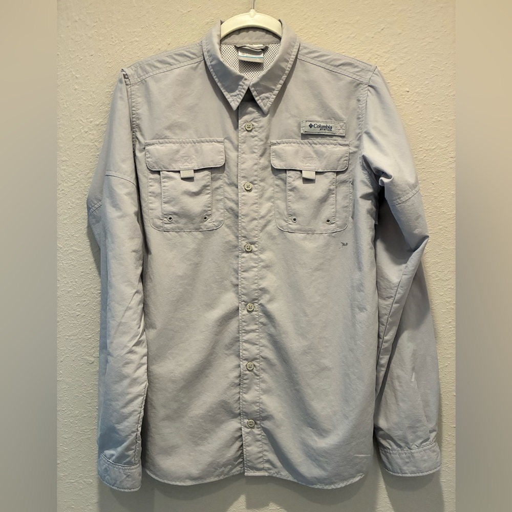 Columbia PFG Omni Shade Performance Fishing Gear Light Gray Long Sleeve